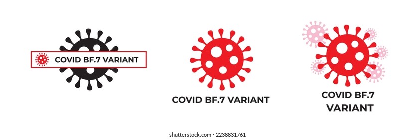 BF.7. New variant of the SARS-CoV-2 coronavirus. Subvariant of Omicron. Design horizontal. Virus design and black text. Coronavirus.