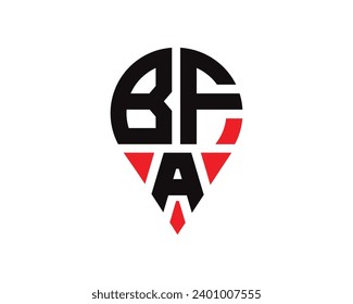Diseño del logotipo de la forma de ubicación de la letra BFA. Diseño sencillo del logotipo de ubicación de la carta BFA