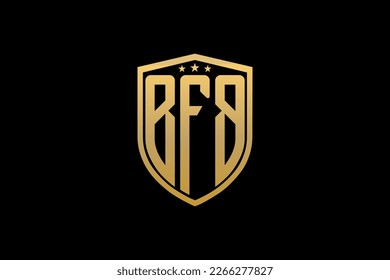 Logo de la carta BFB. Diseño de letras con fondo negro. Este es el logo de una carta dorada. Usar el logotipo de moda estilista. Diseño decorativo.