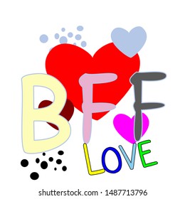 BFF or best friend forever with love vector illustration on red heart background. Love badge for girls with red and pink colour. Combination between LOVE and BFF (Best Friend Forever)