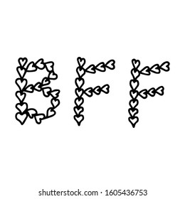 BFF - Best Friends Forever. Hand-drawn lettering. Abbreviation. Letters made up of hearts. Isolated on white vector illustration
