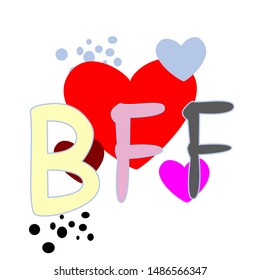 BFF or Best Friends Forever. This vector illustration on red heart background. BFF for girls with red and pink colour combination.