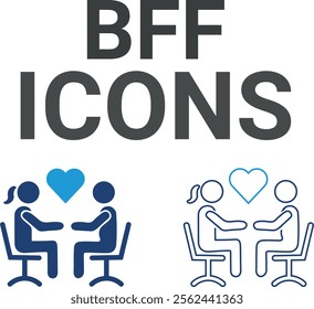 Bff icon. Contains friends, group of friends, socialize, friendly, cheers, trust, support, and best friends icons. Solid icon collection. Vector illustration.