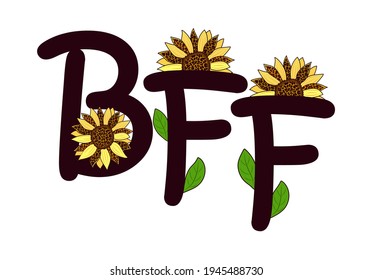 BFF Letters With Sunflower Flowers Decorated With A Leopard Pattern.