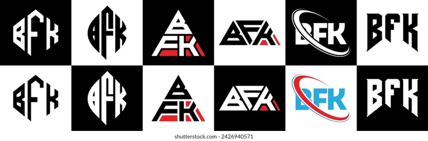BFK Letter Logo Design im Six Style. BFK Polygon, Kreis, Dreieck, Sechseck, flacher und einfacher Stil mit schwarz-weißem Farbvariationsbuchstaben-Logo in einer Zeichenfläche. BFK minimalistisches und klassisches Logo