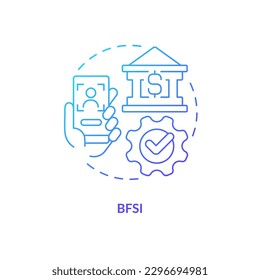 BFSI blue gradient concept icon. Banking services. Version control system end user industry abstract idea thin line illustration. Isolated outline drawing. Myriad Pro-Bold font used