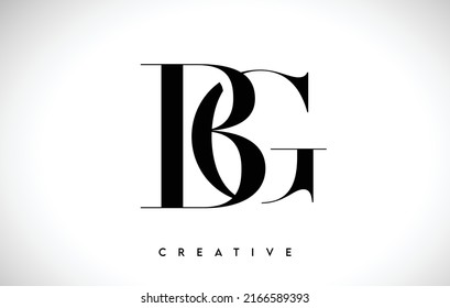 BG Artistic Letter Logo Design with Creative Serif Font in Black and White Colors Vector Illustration