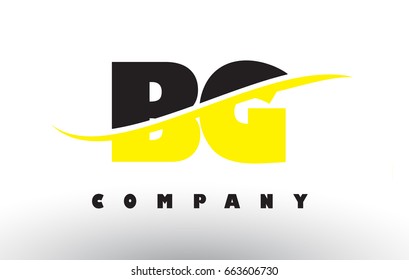 BG B G  Black and Yellow Letter Logo with White Swoosh and Curved Lines.