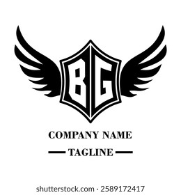 BG A bold winged shield emblem with customizable initials A-Z. Sleek black-and-white vector, perfect for branding, sports teams, motorcycle clubs, gaming,apparel and High-quality
