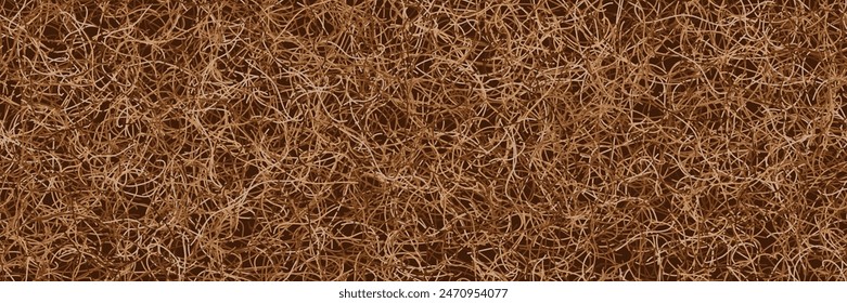 Bg of dried hay. Seamless pattern from coconut coir fiber. Roughly twisted carpet. Grunge hairy texture