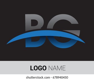BG initial logo company name colored grey and blue swoosh design.