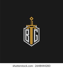 BG monograma inicial para imagem de escudo e espada