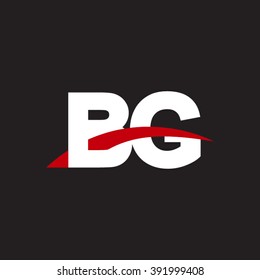 BG initial overlapping swoosh letter logo white red black background