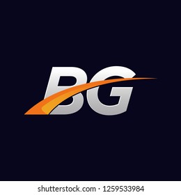 BG Initials letter vector illustrations designs overlapping with orange swoosh vector for company or company logo business on blue dark background.