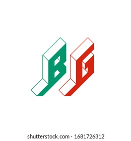 BG - internationale 2-Buchstaben-Code oder nationale Domäne von Bulgarien. B und G - Monogramm oder Logo. Isometrische 3D-Schriftart für Design. Dreidimensionale Buchstaben in den Farben der bulgarischen Flagge.
