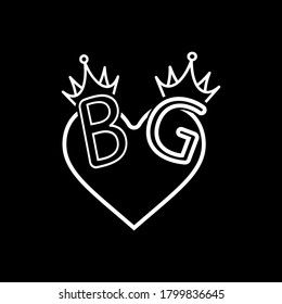 BG letter logo with black background.The white letter icon.