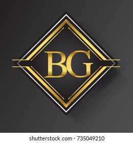 BG Letter logo in a square shape gold and silver colored geometric ornaments. Vector design template elements for your business or company identity.