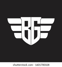 BG Logo monogram with emblem and wings element design template