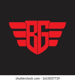 BG Logo monogram with emblem and wings element design template on red colors