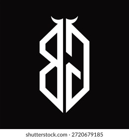 BG Logo monograma con forma de cuerno aislado Plantilla de diseño en blanco y negro sobre fondo negro