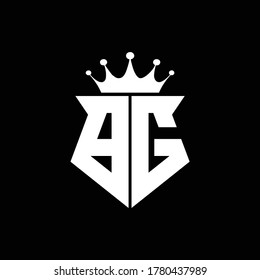 logotipo bg forma de escudo monograma con plantilla de diseño de corona