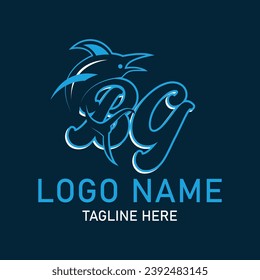 BG shark logo design vector. Cartoon shark mascot on navy background. 
Shark esport mascot logo design. Editable letter shark logo design for company