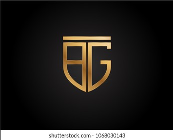 BG shield shape Letter Design in gold color