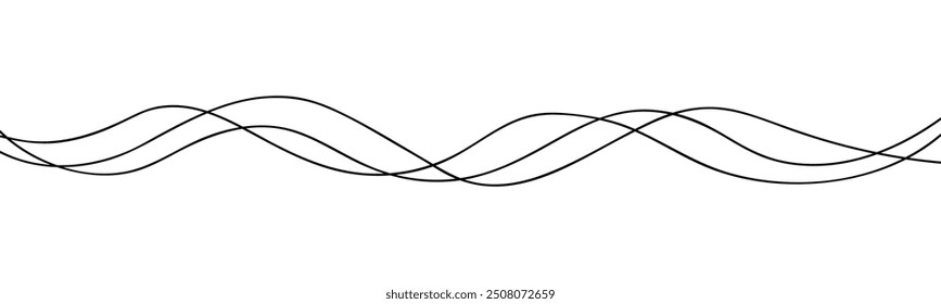 Bg mit dünner wellenförmiger abstrakter Linie. Nahtlose Schablone für Kurvenwellen. Linearer, wellenförmiger grafischer Hintergrund . Vektorgrafik