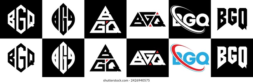 BGQ letter logo design in six style. BGQ polygon, circle, triangle, hexagon, flat and simple style with black and white color variation letter logo set in one artboard. BGQ minimalist and classic logo