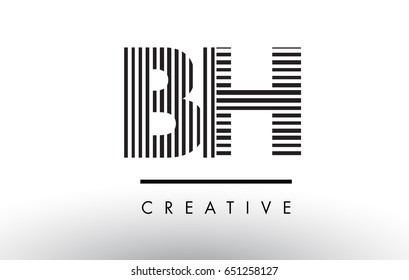 BH B H Black and White Letter Logo Design with Vertical and Horizontal Lines.