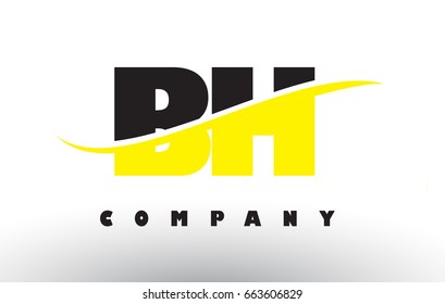 BH B H  Black and Yellow Letter Logo with White Swoosh and Curved Lines.