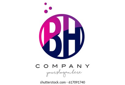 BH B H Circle Letter Logo Design with Purple Magenta Dots Bubbles Vector Illustration