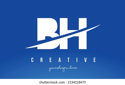 BH B H Letter Modern Logo Design with Swoosh Cutting the Middle White and Yellow Background.
