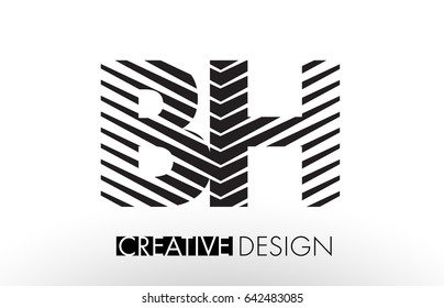 BH B H Lines Letter Design with Creative Elegant Zebra Vector Illustration.