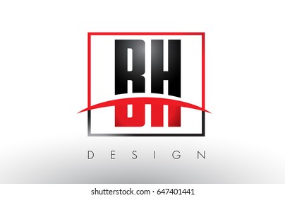 BH B H Logo Letters with Red and Black Colors and Swoosh. Creative Letter Design Vector.