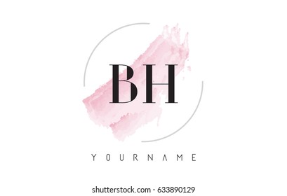 BH B H Watercolor Letter Logo Design with Circular Shape and Pastel Pink Brush.