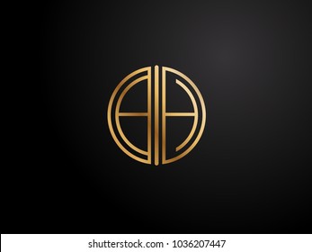 BH circle Shape Letter logo Design in gold color
