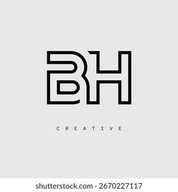 BH Creative Letter Logo - Minimal Line Monogram in schwarzer Umrandung für modernes Branding Identity Design.