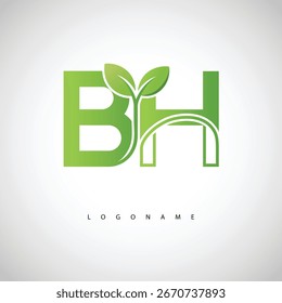 Logotipo de la hoja verde de BH - monograma ecológico mínimo para la marca orgánica y el diseño sostenible de la identidad