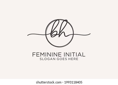 BH handwriting logo with circle template vector logo of initial signature, wedding, fashion, floral and botanical with creative template.