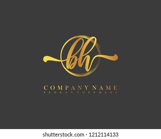 BH initial handwriting logo circle template vector