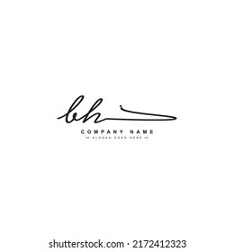 BH Initial Letter Logo - Handwritten Signature Logo for Alphabet B and H