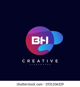 BH Initial Letter logo icon design template elements with wave colorful art.