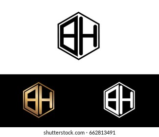 BH initial letters linked with hexagon shape logo


