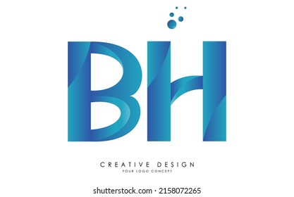 Diseño del logotipo de las letras iniciales de BH con colores azules de pliegues vinculados superpuestos.