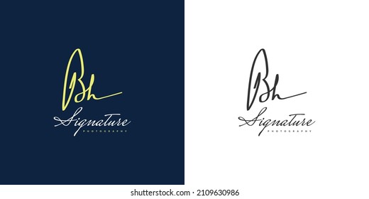 BH Initial Logo Design with Handwriting Style. BH Signature Logo or Symbol for Wedding, Fashion, Jewelry, Boutique, Botanical, Floral and Business Identity