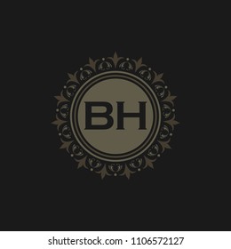 BH initial logo. Luxury ornament crown logo.