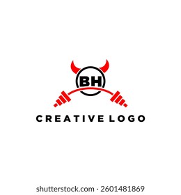 BH initial monogram for fitnes or gym logo with devil style design