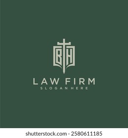 BH initial monogram for law firm with sword and shield logo image