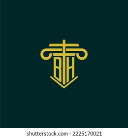BH initial monogram logo design for law firm with pillar vector image